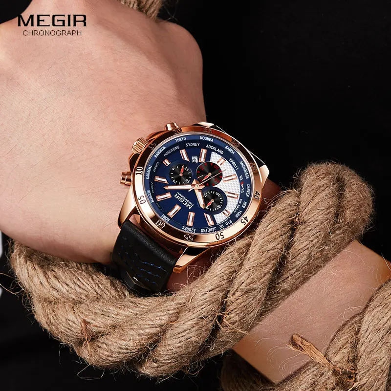 Часы MEGIR Мужские кварцевые в стиле милитари спортивные водонепроницаемые