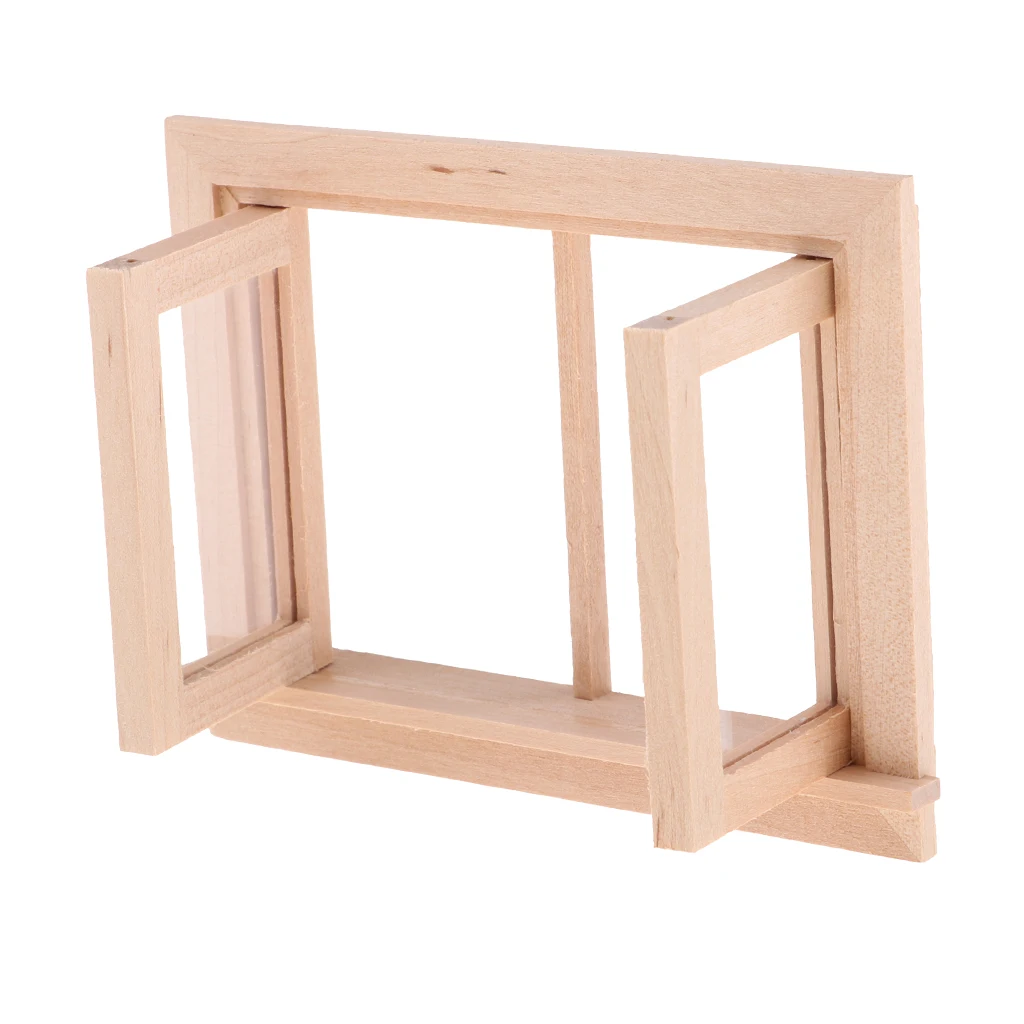 Unpainted 1/12 Dolls House Miniature Wooden 2 Pane Window Model Rooms Decor DIY Accessories Collections