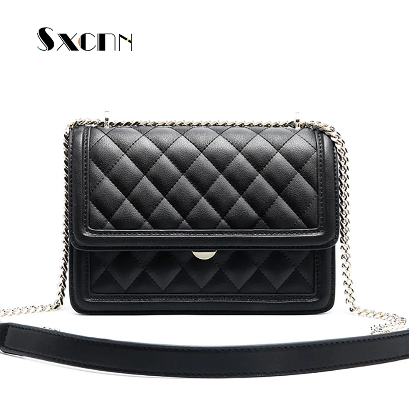 

SXCNN Diamond Lattice Women Crossbody Bag High Quality Chains Ladies Hand Bags Fashion Female Cowhide Shoulder bags Soft Totes