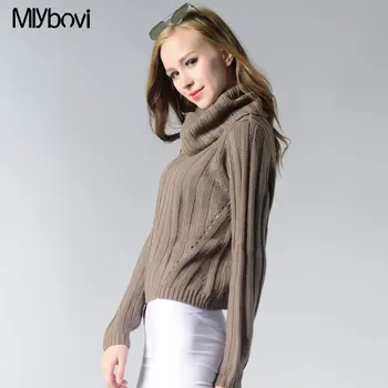 

Turtleneck knitted pullover Sweater Women Gray/White/Yellow soft jumper pull femme Autumn Winter 2018 Warm Sweater Mlybovi