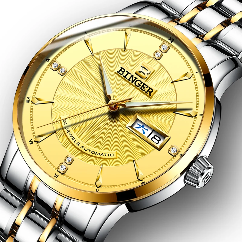 

Switzerland BINGER Watches Men luxury brand Japan NH35A Automatic Mechanical Men's Watch Sapphire Wristwatch Male B1176G-4