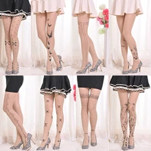 Камуфляж татуировки мультфильм печати шелковые чулки Для женщин колготки милый рисунок JP тонкие Новинка Колготки Chic 20 D пикантные прозрачные