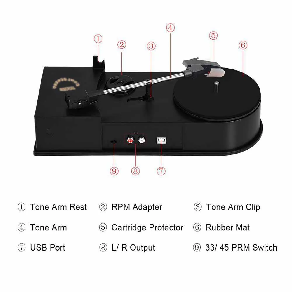 TAGLUMO Виниловые проигрыватели USB Портативный фонограф аудио плеер LP проигрыватель к MP3/WAV/конвертер cd-дисков