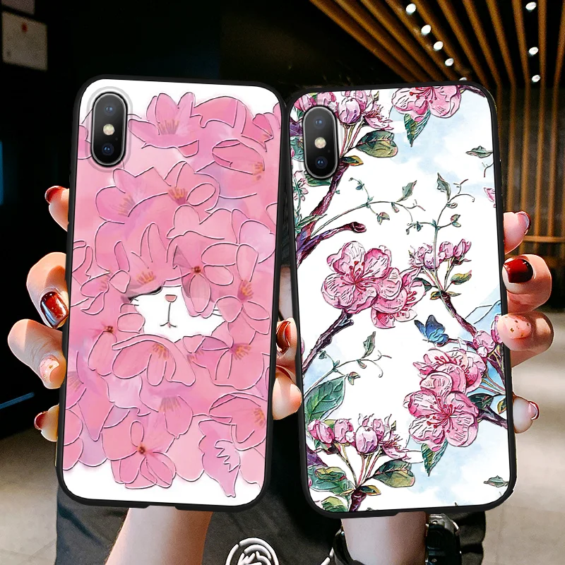 

3D Embossed Flower Printed Cover For iPhone 7 Plus For iPhone 8 6S 6 Plus 9 10 5 5S SE Soft Silicone For iPhone XS Max XR X Case