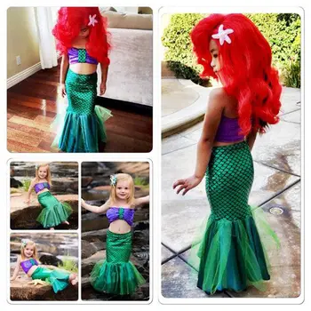 

Two-piece Cartoon Little Mermaid Swimwear Baby Girls Tail Bikinis Set Costume Swim-wears Swimming Suit Outfits Dress