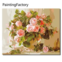 PaintingFactory бескаркасная картина розовая роза красный цветок рисунок по номерам современный дом стены искусства холст живопись ручная роспись