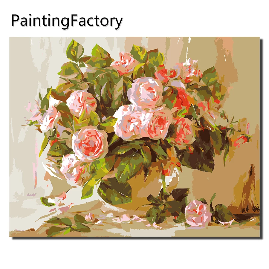 PaintingFactory Безрамное изображение розовая роза красный цветок рисунок по номерам