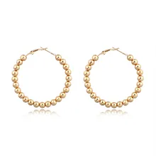 1 пара, Европейское преувеличение, изысканные круглые бусинки, большие серьги-кольца, серебряные, золотые цвета, очаровательные серьги для женщин, ювелирное изделие, E77-1