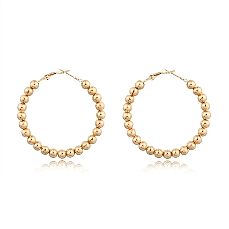 

1 Pair European Exaggeration Exquisite Circle Bead Large Hoop Earrings Silver Gold Color Charm Earrings For Women Jewelry E77-1