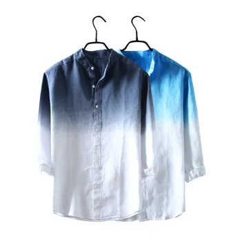 

HO 2020 seven fresh creep character of sleeve linen shirts men leisure loose cotton and linen shirt collar youth thin model