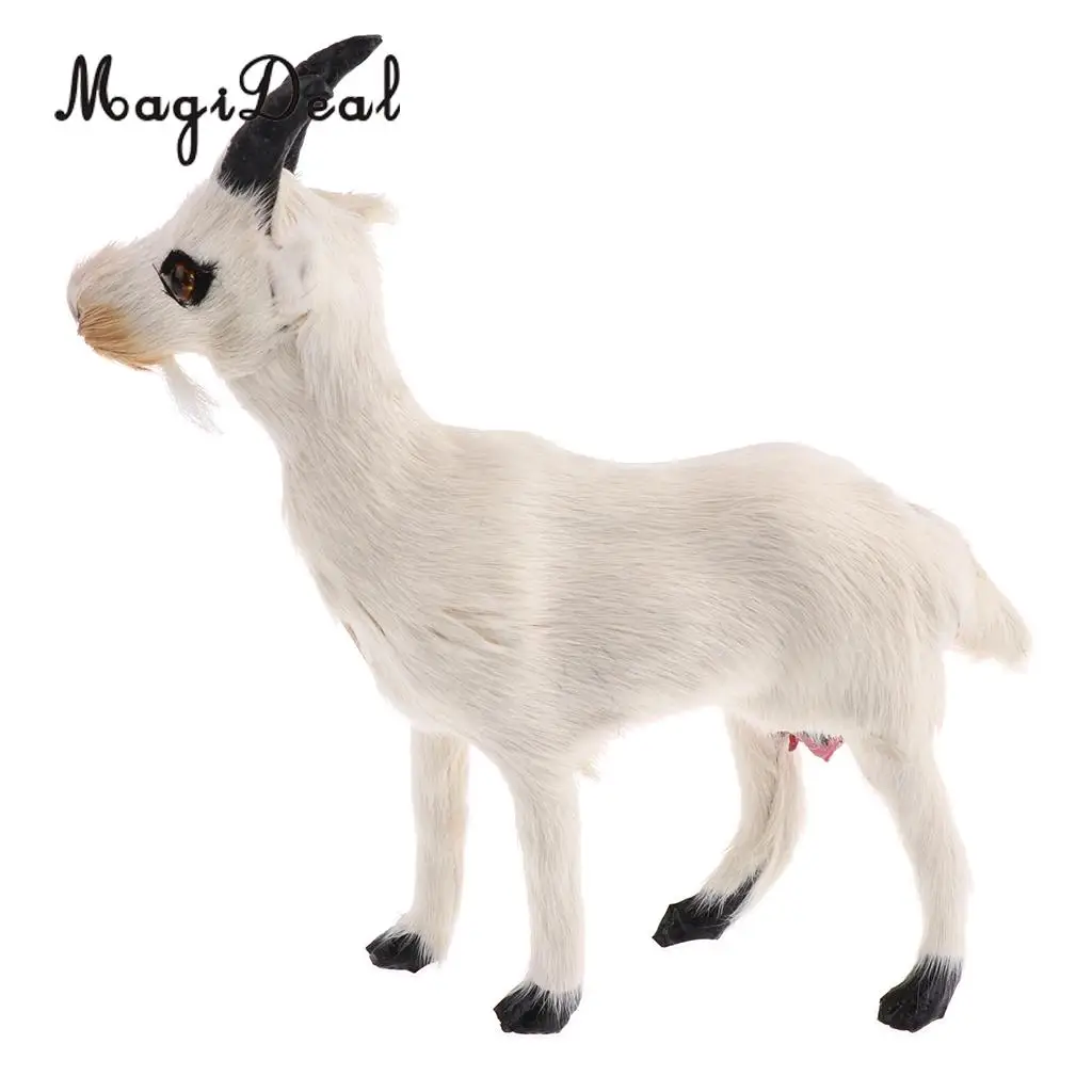 MagiDeal 1Pc Realistic Faux Fur Stanidng Goat Animal Model Figures Cute Plush Toy for Baby Kids Home Bedroom Car Decoration