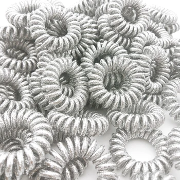 

Lot 50Pcs Silver Cloth Hairband Elastic Hair Bands Girl Ring Telephone Wire Hair Accessories Headwear Size 3.5cm
