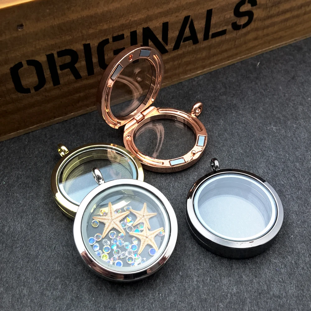 

1PC 30mm (includ free chain) Round magnetic glass floating charm locket Memory photo locket Hight quality fastness