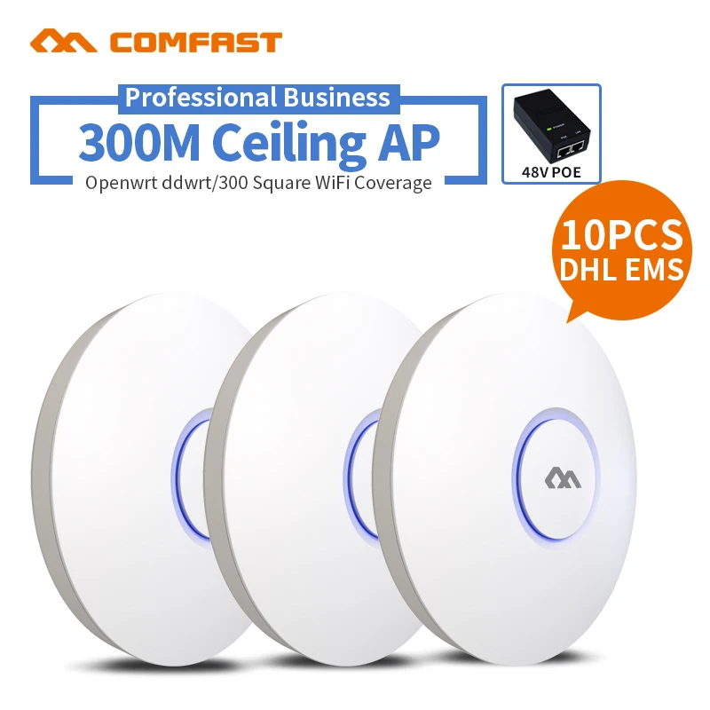 

10pcs 300Mbps Wifi access point 2.4G Indoor Ceiling Mount Access Point Wifi Repeater Router 48 POE AP Control Management