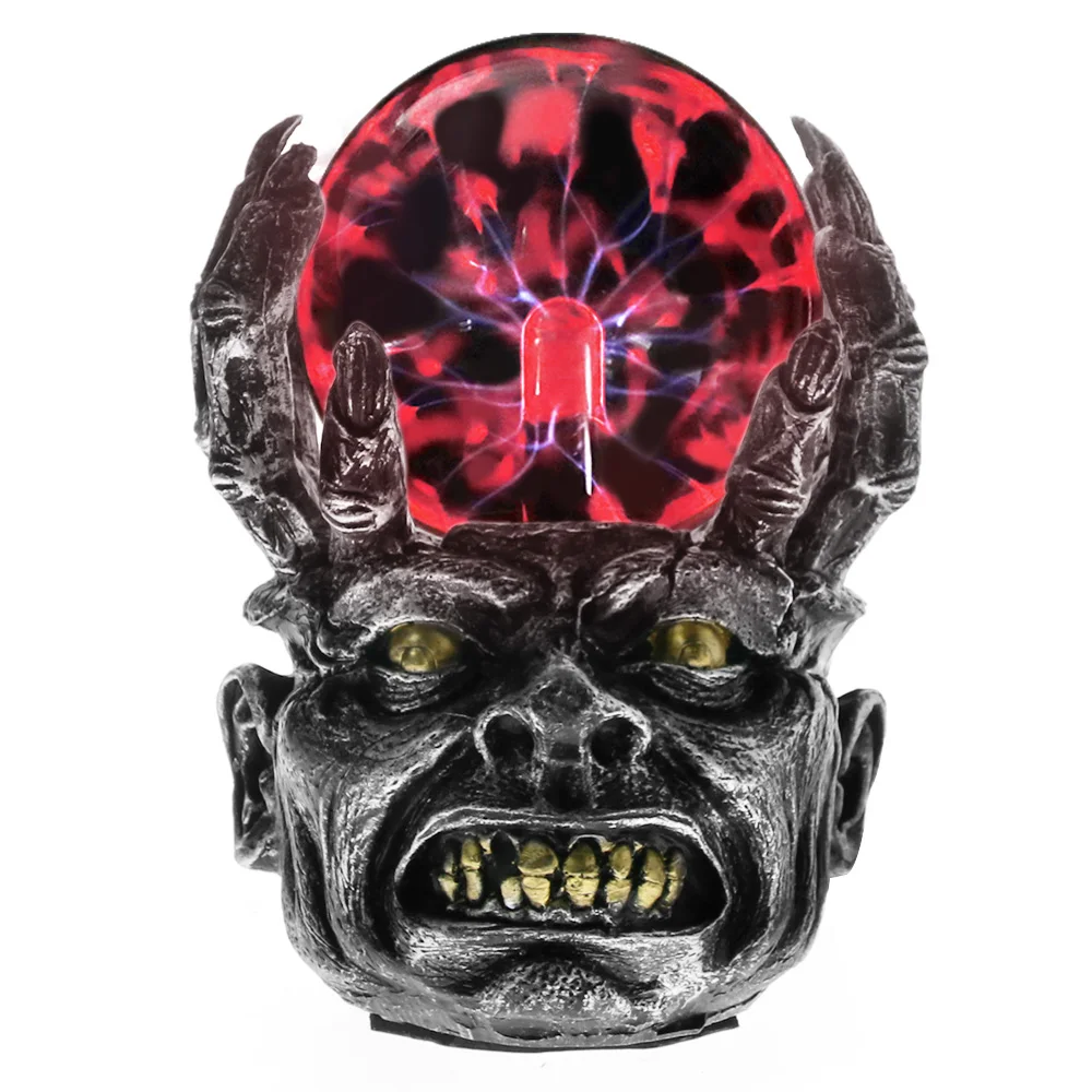 

Wicked Skull Head Magic Plasma Ball Lighting Night Lamp Evil Skeleton Skull Plasma Globe Halloween Figurine Statue Home Decor