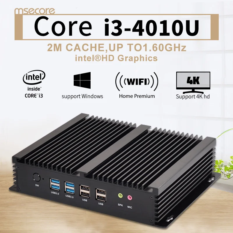 Intel Core I3 4010U Fanless Mini PC Desktop Computer Windows 10 Nettop Windows 8 VGA+ HDMI HTPC HD Graphics 4K HD 300M WiFi