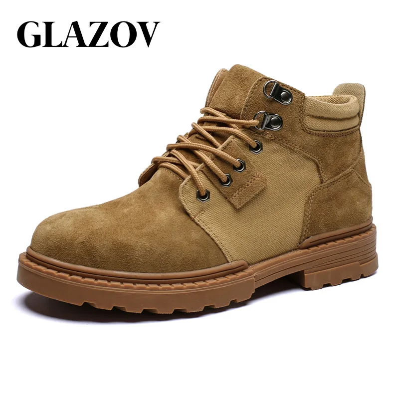 

GLAZOV NEW Man Martin Boots Genuine Leather Pigskin Men Lace-up Ankle Boots Mortorcycle Boots Round Toe Fashion Tooling boots