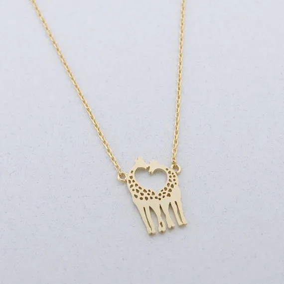 Gold Silver Loving Giraffes Necklace