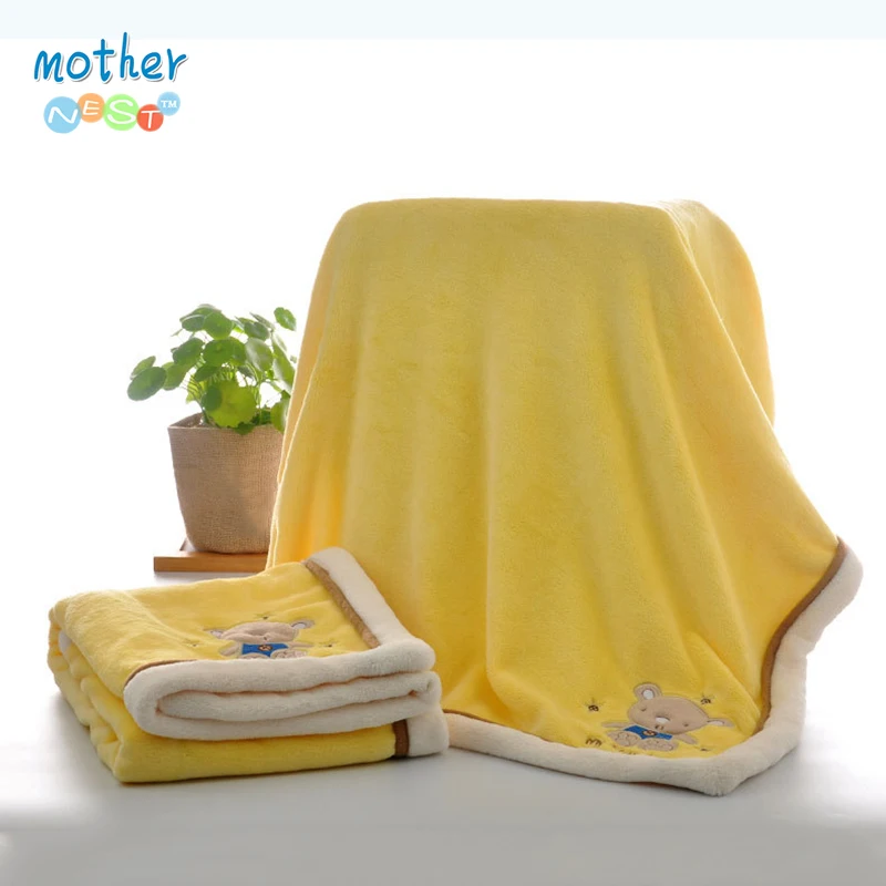 Murah Ibu Nest Selimut Bayi Sleeping Tempat Tidur 75*100 CM Kuning Kartun Beruang Kutub Termal Bulu Anak Stroller Crib swaddle