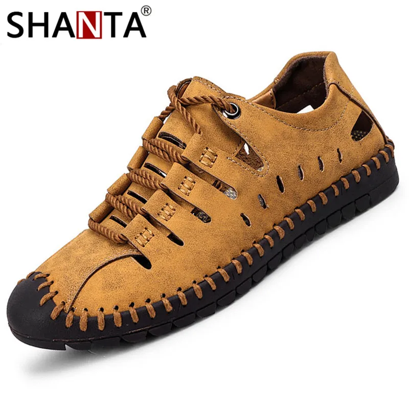 SHANTA 2019 New Summer Men Genuine Leather Sandals Casual Shoes Men ...