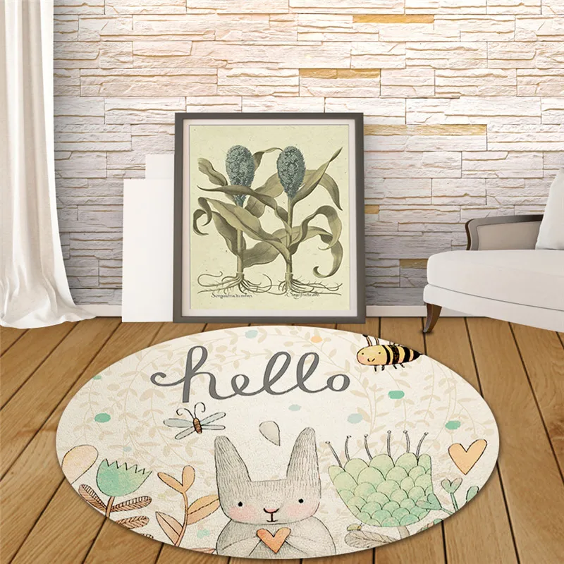 

Round Carpet Cartoon Rabbit Printed For Living Room Computer Chair Area Rug Children Play Tent Floor Mat Cloakroom Rug