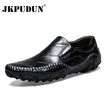 

JKPUDUN Handmade Genuine Leather Mens Shoes Casual Luxury Brand Men Loafers Italian Breathable Driving Shoes Slip On Moccasins