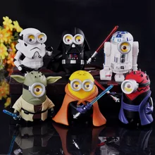 6PCS Lot Star Wars Mi nion Action Figures Darth Vader R2D2 Darth Maul Yoda Darth Vader