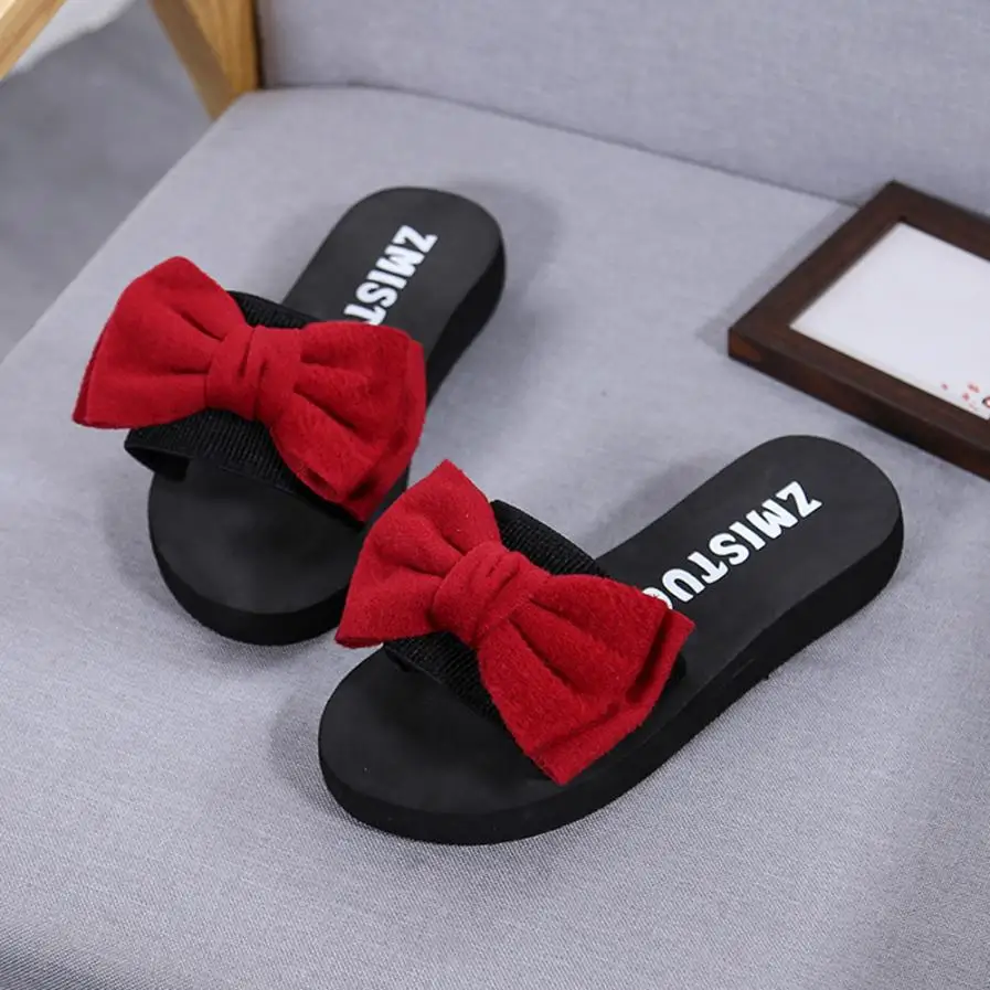 Little-Lucky Women Summer Bow Summer Sandals Slipper Indoor Outdoor Flip-Flops Beach Shoes