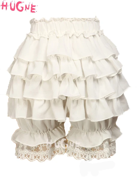 

Summer chiffon Sweet Lolita knickers Bloomers shorts Lace Trim Ruffles White elastic muslin
