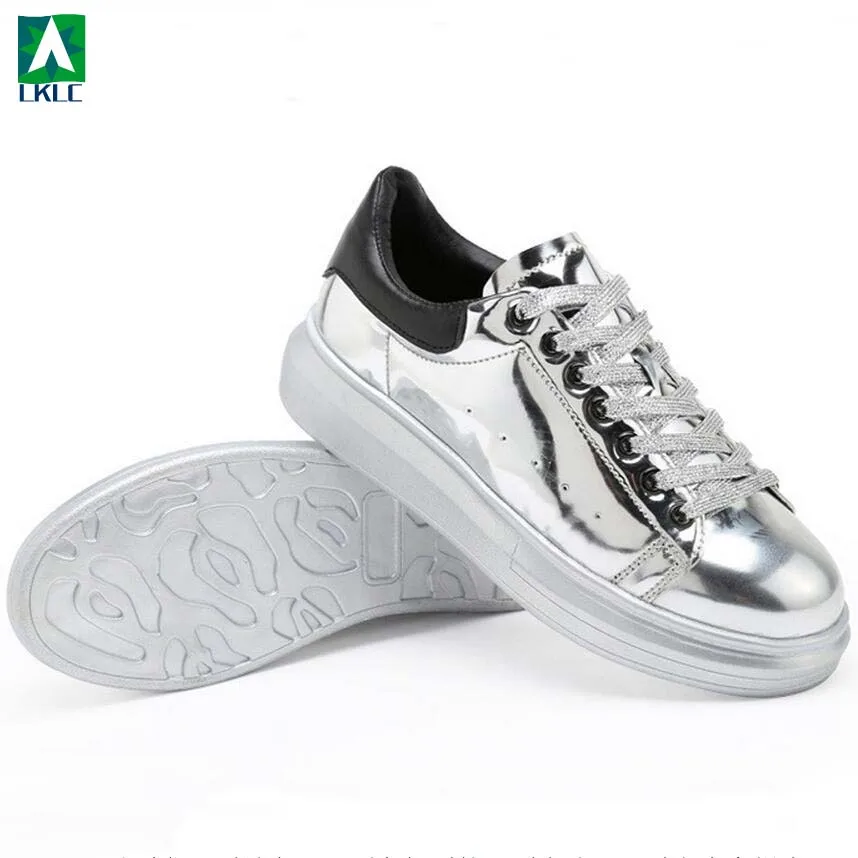 Bright Leather Men Shoes Spring Women Casual Shoes New Fashion PU Comfortable Shoes Silver Golden Men's shoes Flats zapatillas