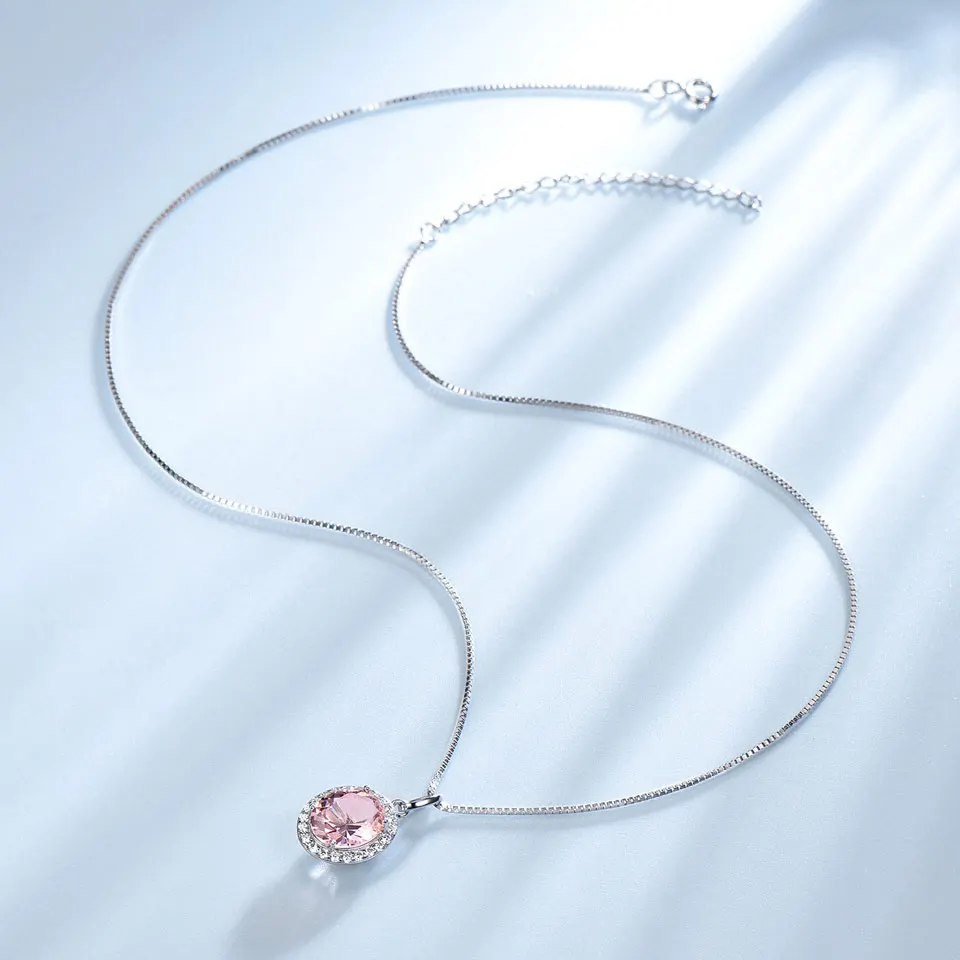UMCHO Luxury Pink Sapphire Morganite Pendant For Women Real 925 Sterling Silver Necklaces Link Chain Jewelry Engagement Gift New