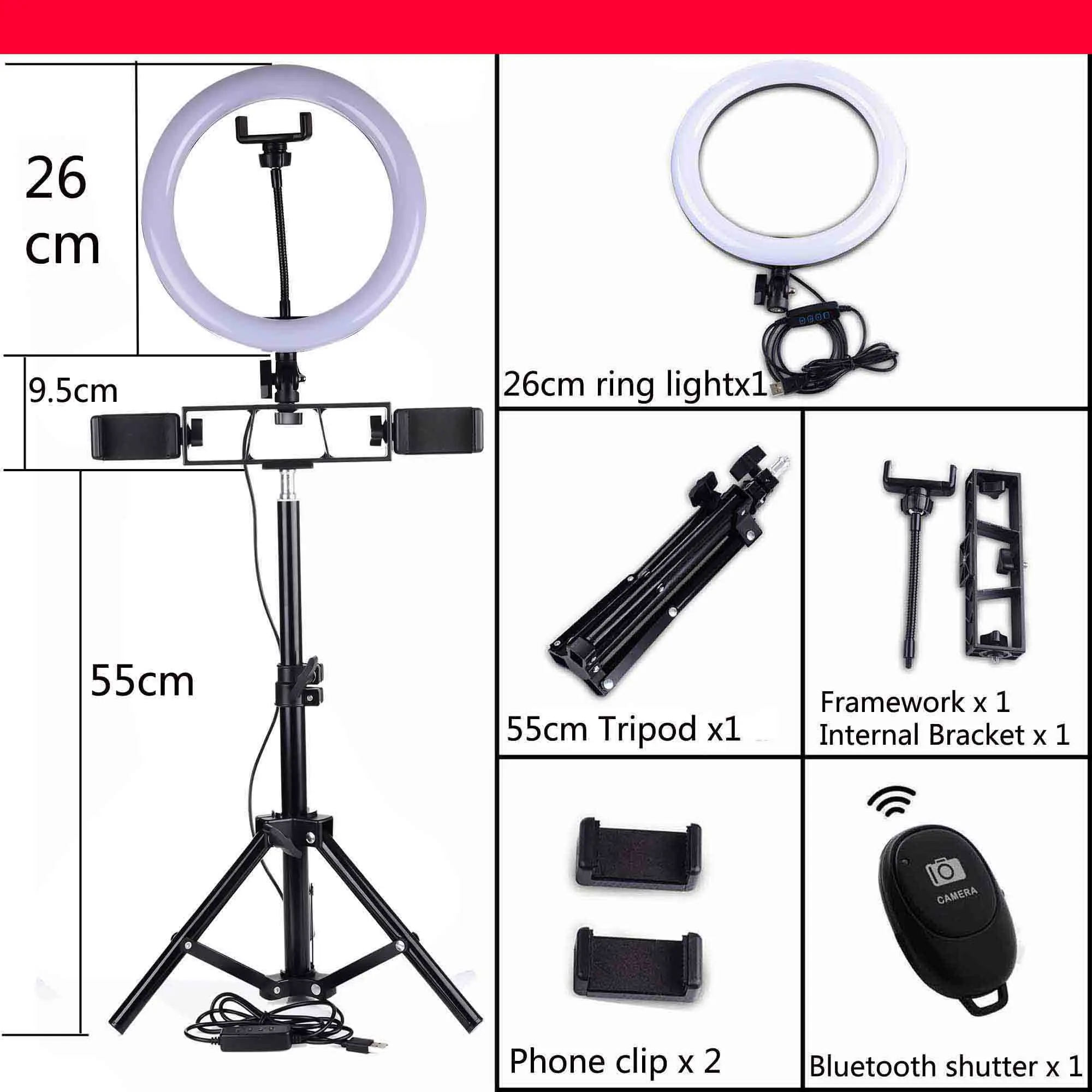 Светодиодный кольцевой светильник-Трипод с регулируемой яркостью для студийной камеры, фотографический светильник ing с Bluetooth пультом дистанционного управления и 3 держателем для телефона, настольная лампа для YouTube