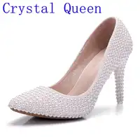Crystal Queen Pearl White Fashion Women's Wedding Pumps High Heel Wedding Shoes Gentlewomen Bridal Shoes Lady Party Shoes 9CM