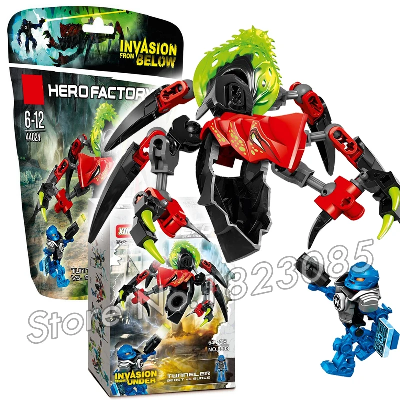 

64pcs Bela Hero Factroy TUNNELER Beast vs. Surge Model Building Bricks Action Robots Toys Compatible With Lego