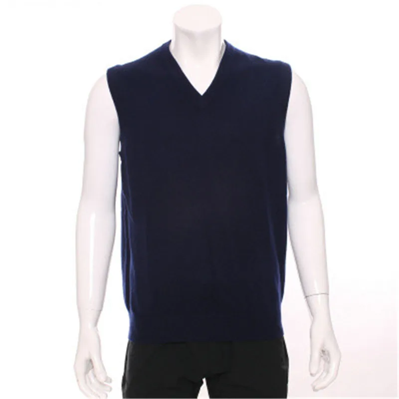  new arrival 100%goat cashmerev-v-neck knit men fashion sleeveless pullover vest sweater dark blue 2