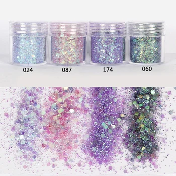 

10ml Mixed Nail Art Glitter Powder Pink Purple Mixed Sequins Super Makeup Hexagon Shape Glitter Nail Powder Sheets Tips Set 1Box