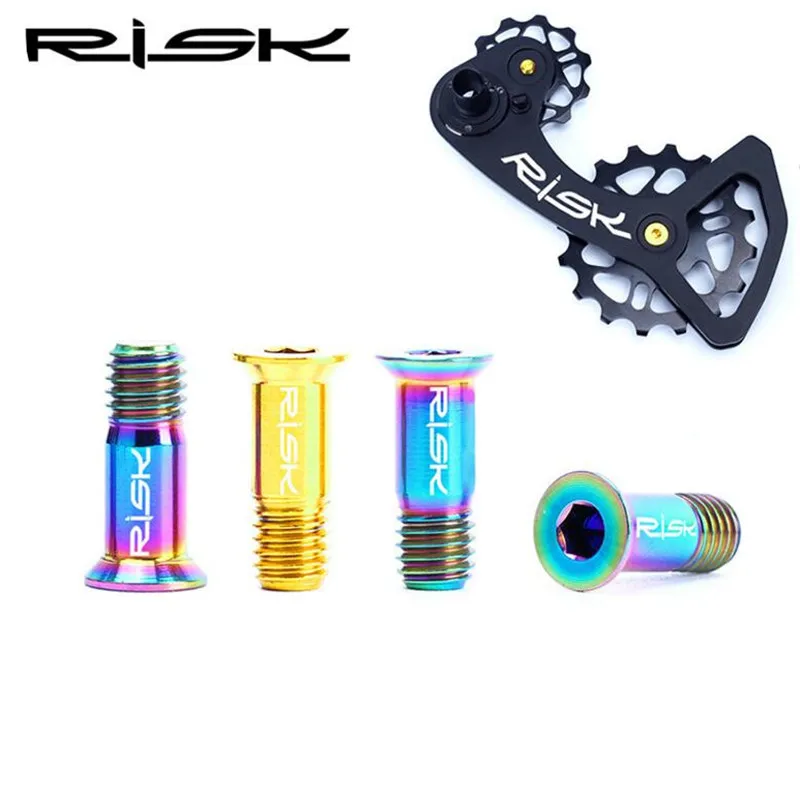 RISK 2pcs/lot Titanium Bolt M5*14.2mm Rear Derailleur Pulley Bolts Jockey Wheel Bolt Parts MTB Bike Shifter Guide Roller Screw