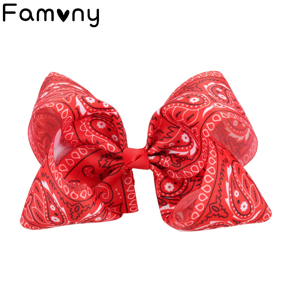 

7.5" Large Print Hair Bow for Girls Hairgrips Handmade Grosgrain Ribbon Hair Accessories Barrettes Kids Headwear