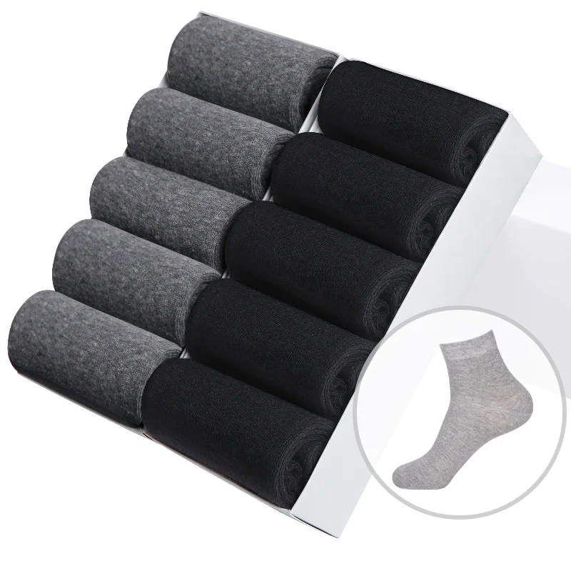 Casual Men's Business Socks For Men Cotton Brand Crew Black White Gray Long Male Socks New Warm Autumn Winter 1 5 10 pairs - Цвет: 10 pairs without box