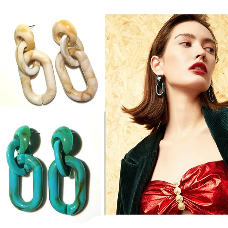 

FishSheep Trendy Acrylic Circle Pendant Drop Earrings Statement Resin Irregular Geometric Dangle Earrings For Women Jewelry Gift