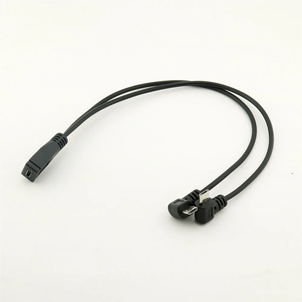 1 шт. Micro USB 2,0 5 Pin Женский к двойному 2x сплиттер папа-папа Y угловой данных зарядное устройство зарядный кабель шнур для телефона сотовый телефон 30 см