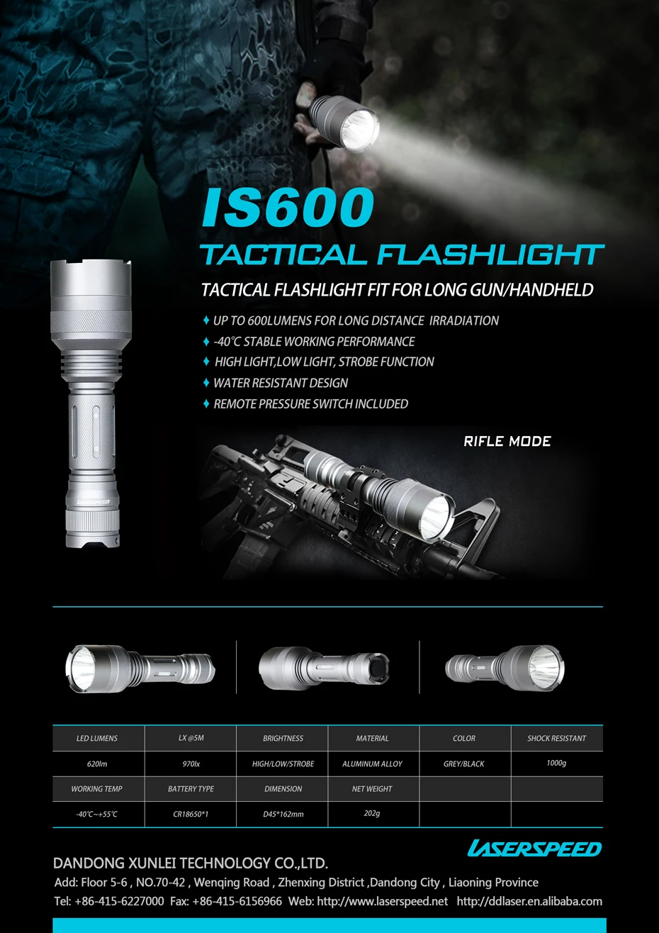 Laserspeed 600 люмен светодиодный тактический фонарь высокий свет/низкий свет/функция мигания пикатинная рельсовая Охота оружие Свет