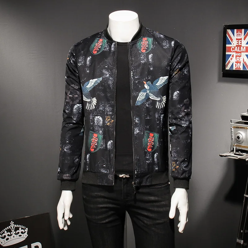J18068 European style 3d birds retro printing fashion luxury jacket men Autumn 2018New quality streetwear mens jackets and coats J18068 European style 3d birds retro printing fashion luxury jacket men Autumn 2018New quality streetwear mens jackets and coats