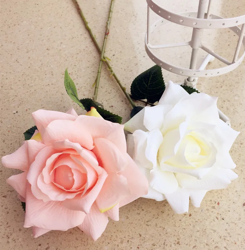 

Vonnel Peach Avalanche Rose Flower Simulated Fake Ivory/Pink Single Stem Roses for Wedding Party Artificial Decorative Flowers