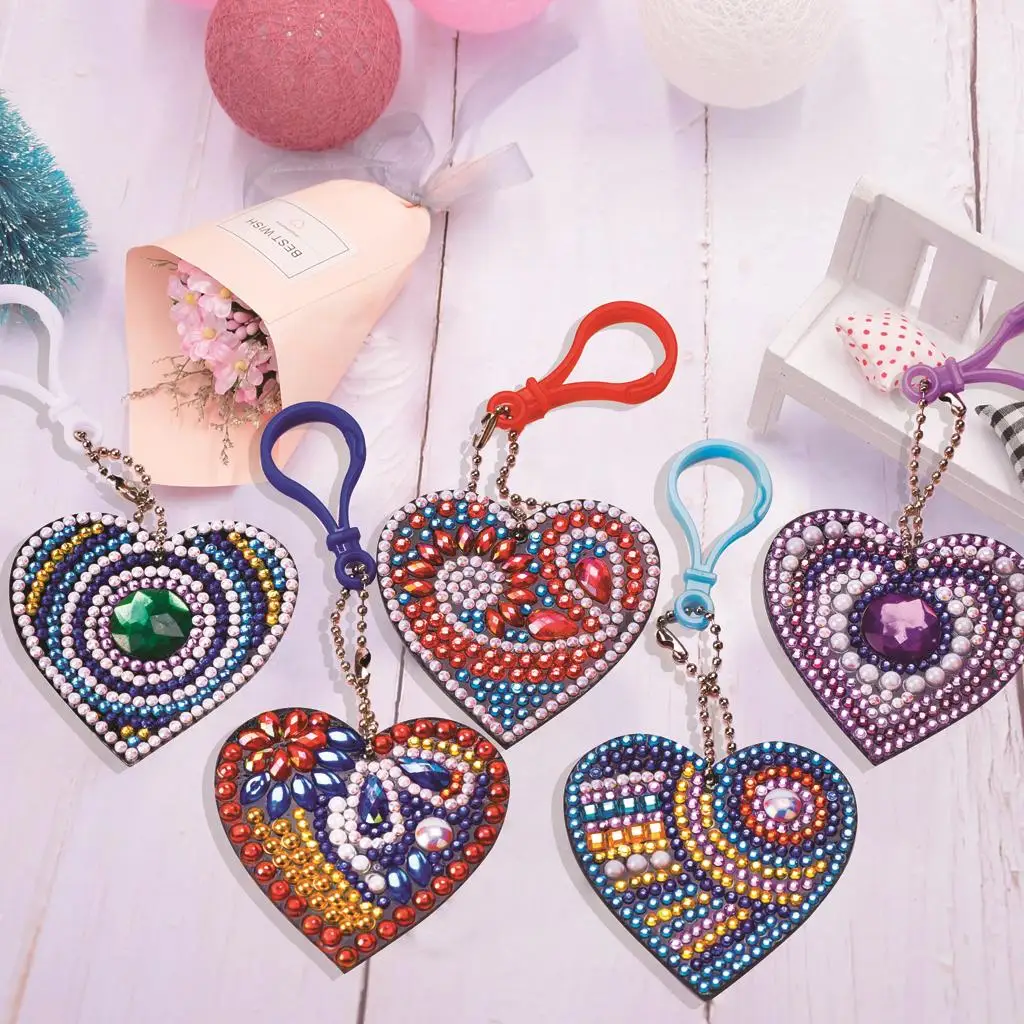 5pcs DIY Heart Shaped Full Drill Butterfly Diamond Painting Keychain Kits Resin Women Girl Bag Jewelry Handmake Gifts decoration