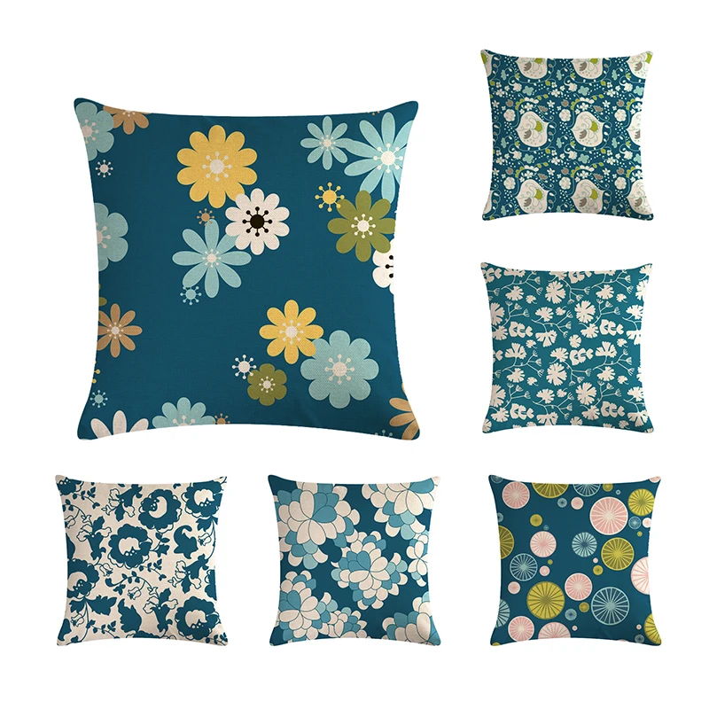 

45*45cm Flower Cushion Cover Decoration Devil Gift Box Square Navy Background Home Christmas Yard Decorate Pillowcase ZY626