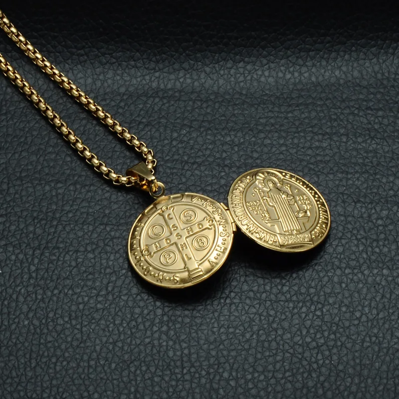 D& Z Сан Бенито Священная медаль подвеска Золото Нержавеющая сталь может открыть фоторамка подвески и ожерелья для Религиозные ювелирные изделия