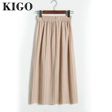 KIGO, женская шифоновая плиссированная юбка, Ретро стиль, высокая талия, юбки для женщин, s Saia, миди, летняя повседневная юбка, Jupe Femme KC1166H