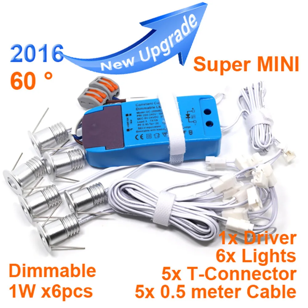 

Mini Dimmable LED Spotlight Under-cabinet Light with 6 Spot Lamps Kits Driver for Cabinet Kitchen Wardrobe Wine Bar MINI01C-1W6D