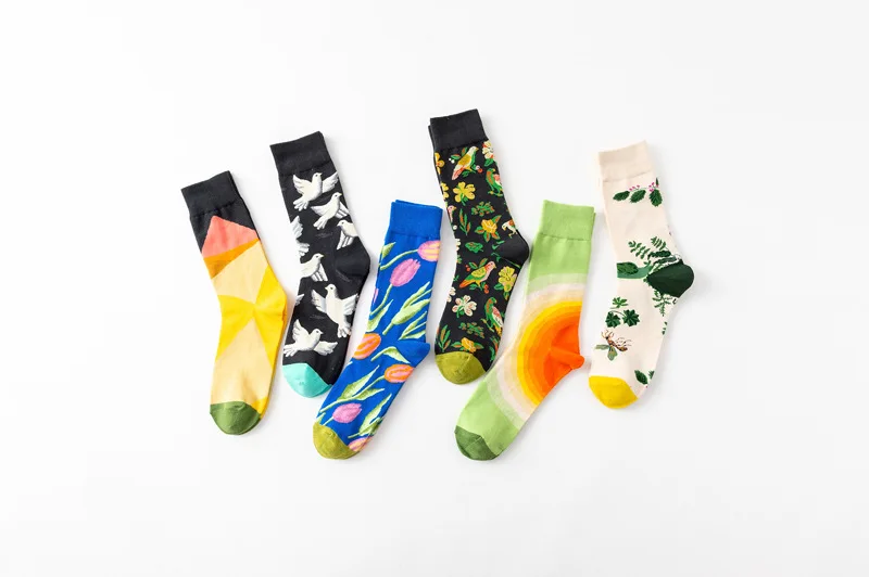 Новые Креативные женские носки в стиле Харадзюку, цветные средние Носки, персональный цветок, птица лягушка, пчела, креативные счастливые носки, Casua